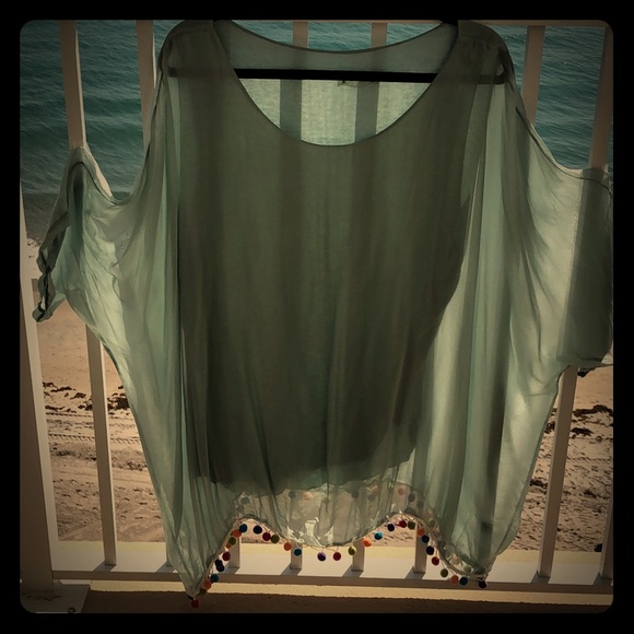 Tops - Sexy sheer top with Pom Pom bottom
